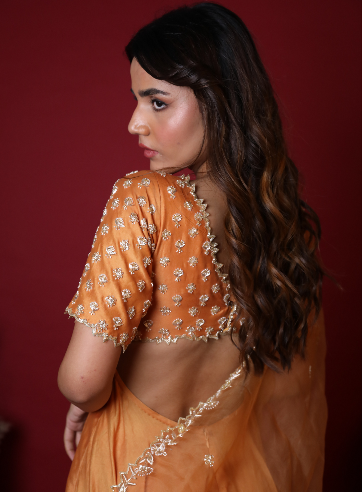 Pastel Orange Hand Embroidered Anarkali Set