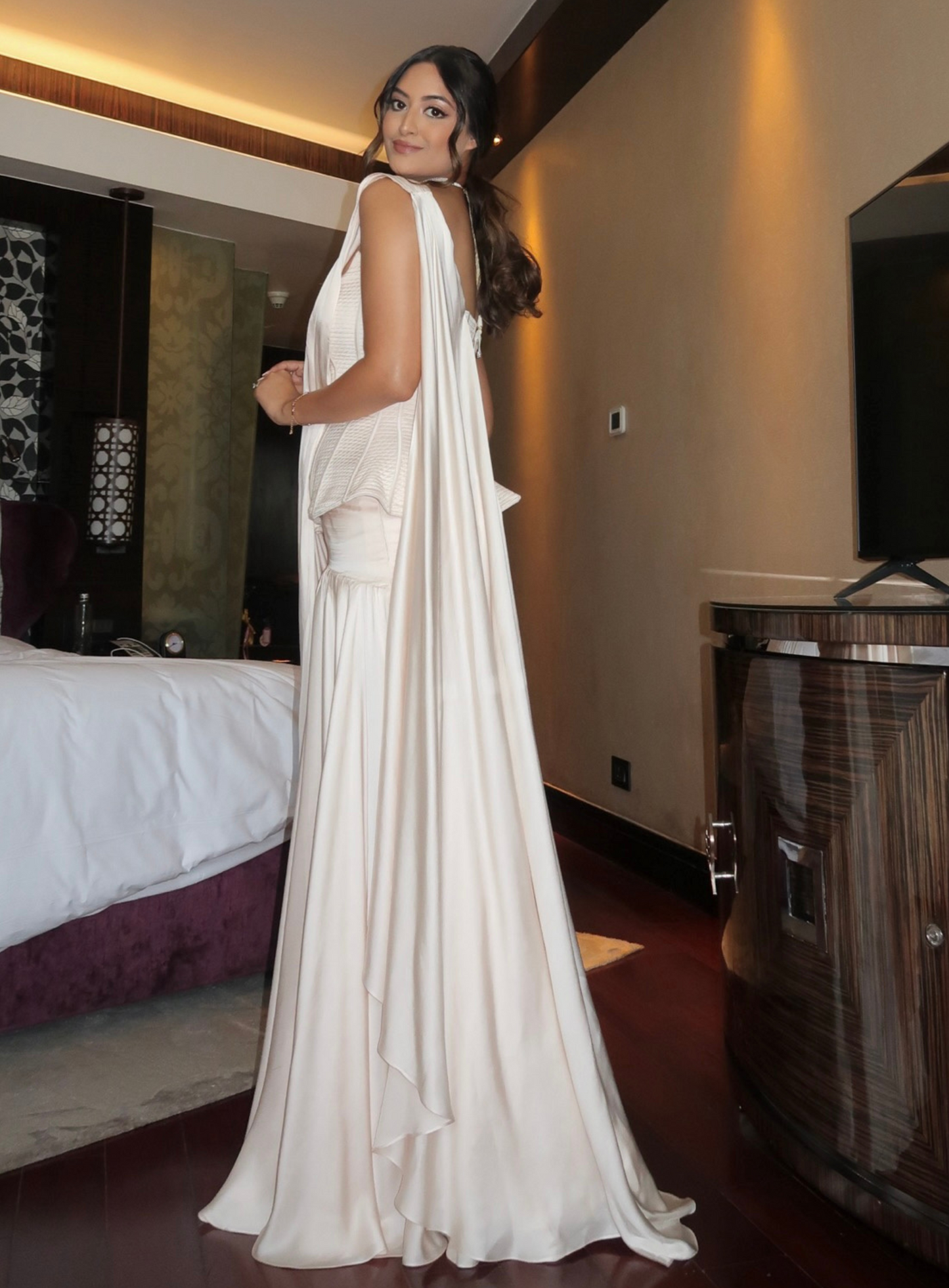 Ivory Victorian Corset With Drape Saree