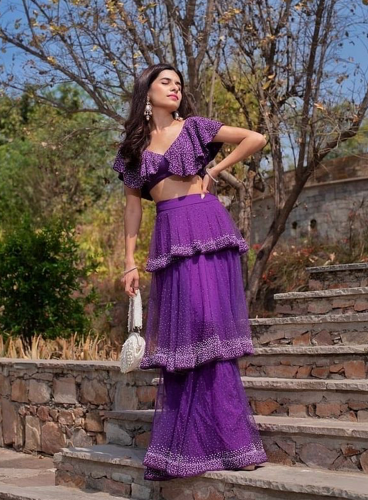 Prerna Mehra in our Embellished Purple Layered Skirt and Top