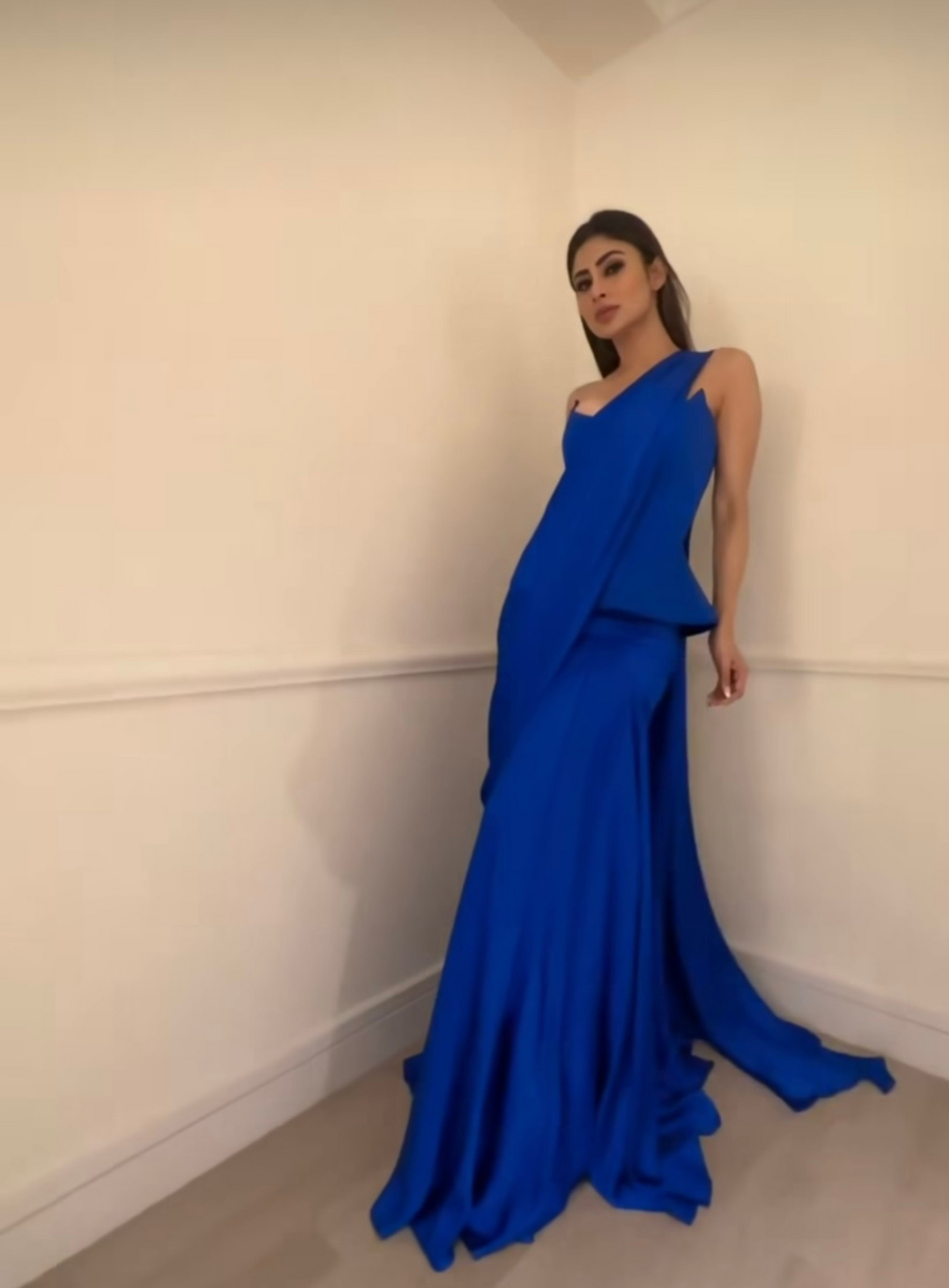 Electric Blue Victorian Corset With Drape Saree