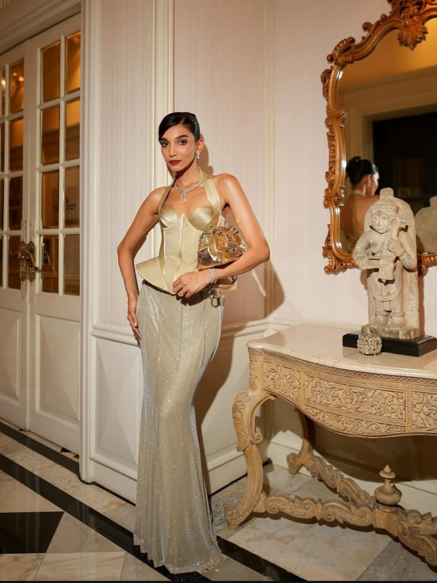 Juhi Godambe in Our Custom Gold Textured Corset with Rhinestone Skirt!!