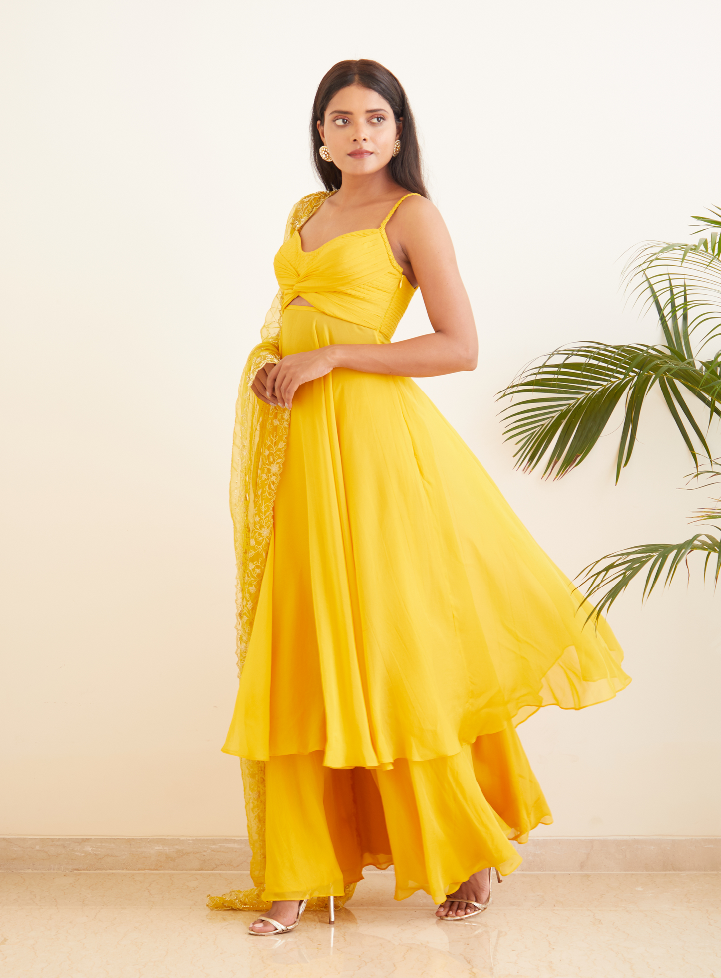 Mustard Yellow Anarkali With Hand Embroidered Dupatta