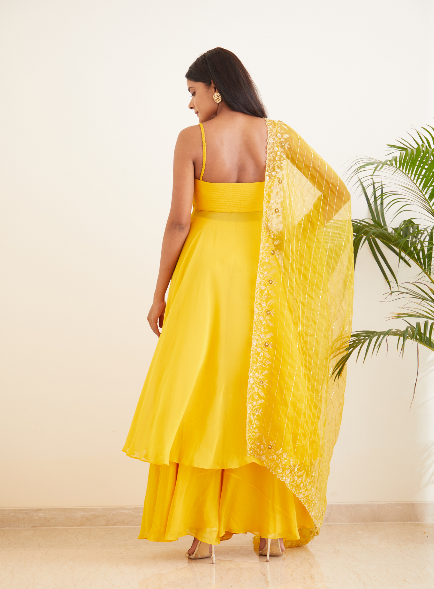 Mustard Yellow Anarkali With Hand Embroidered Dupatta