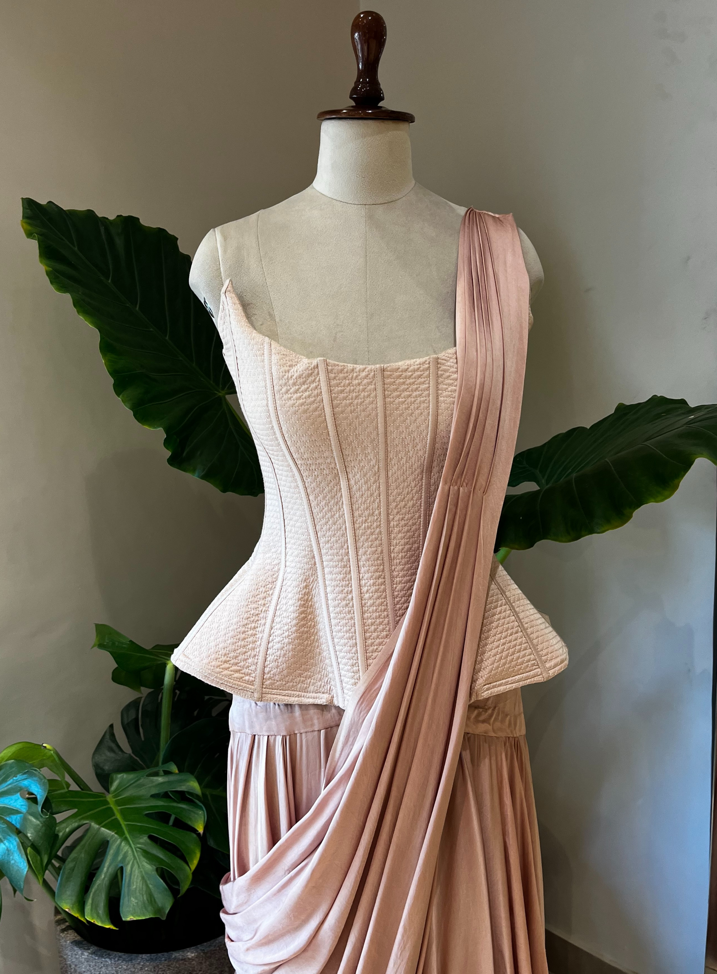 Pink Victorian Corset with Drape Saree