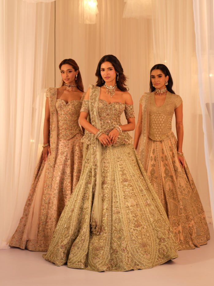 K&A bridal lehengas, editorial group portrait