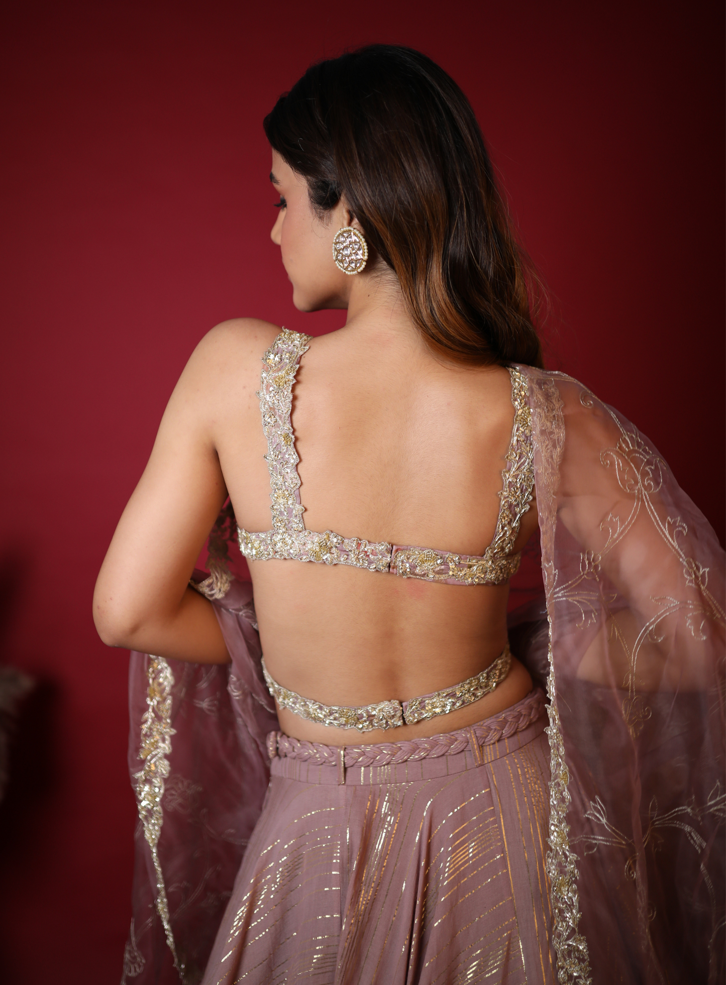 Mauve Hand Embroidered Lehenga Set