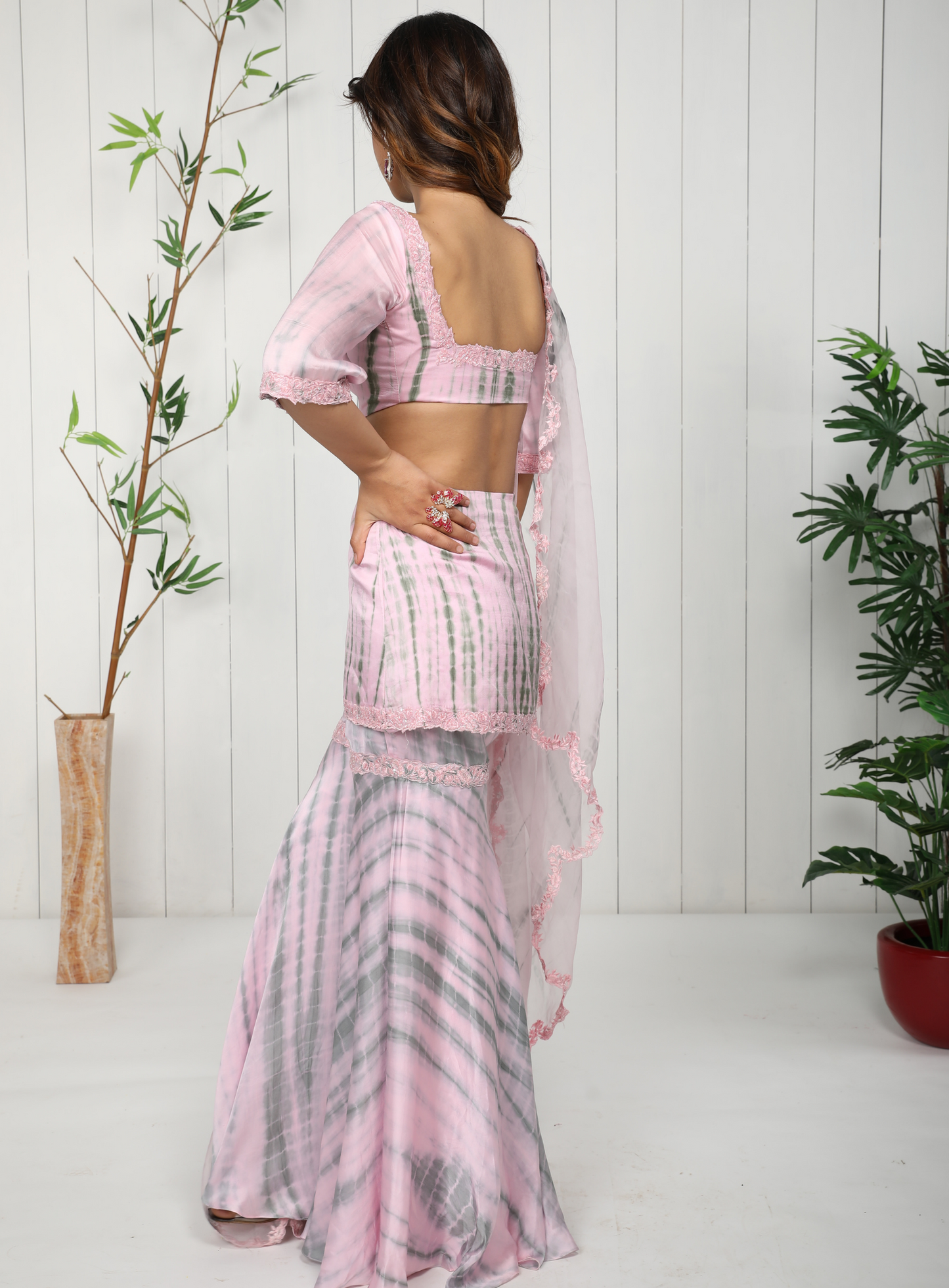 Baby Pink Cotton Satin Gharara Set