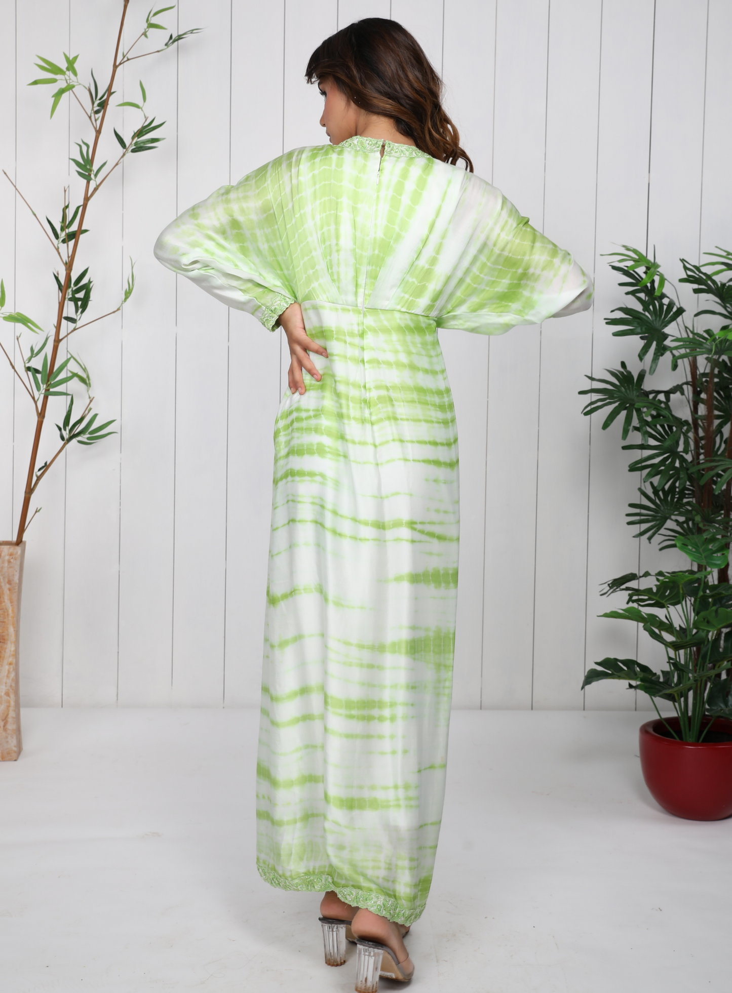 Pastel Green And White Tie Dye Dolman Sleeve Dress