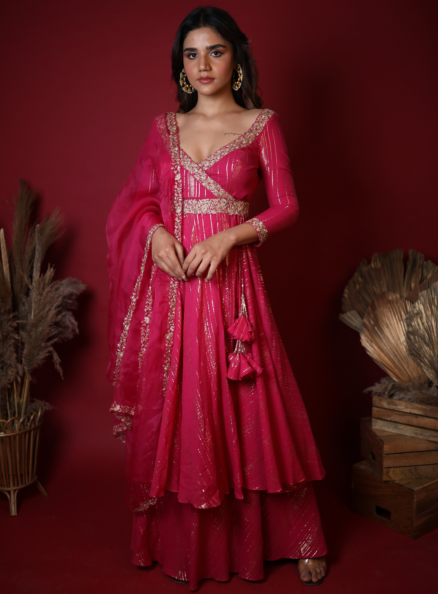 Hot Pink Hand Embroidered Anarkali Set