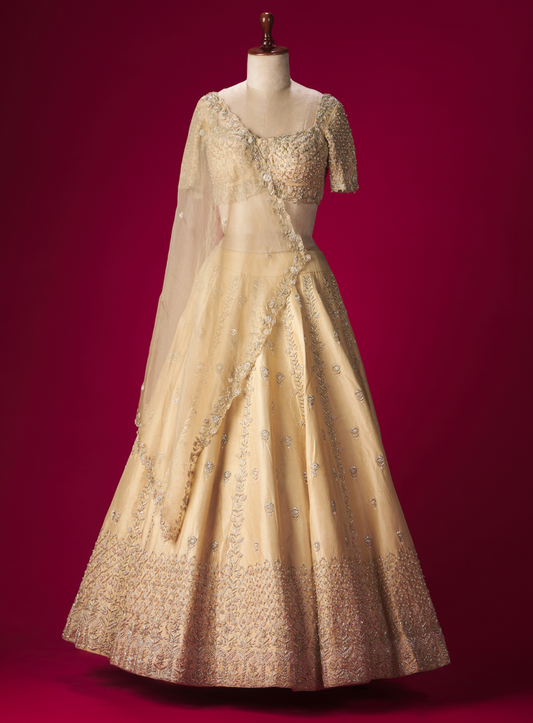 Cream Embellished Lehenga and dupatta