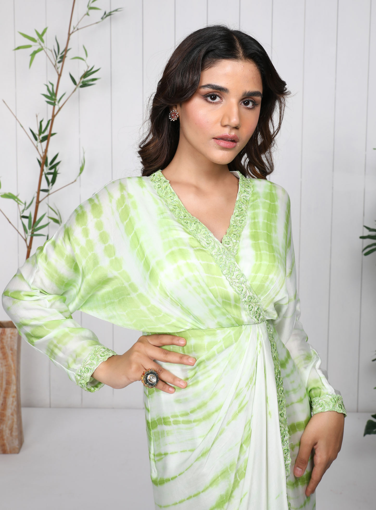 Pastel Green And White Tie Dye Dolman Sleeve Dress