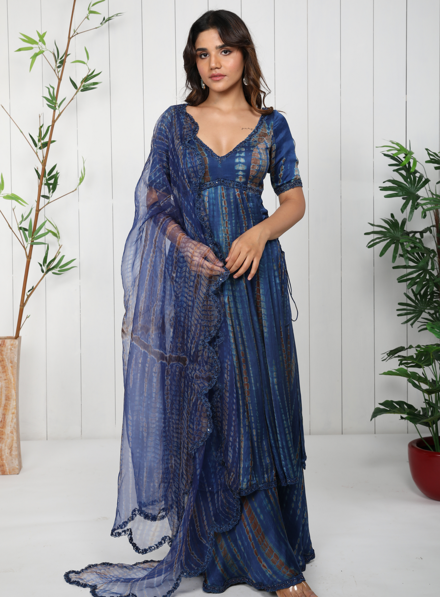 Dark Blue Cotton Satin Anarkali Set