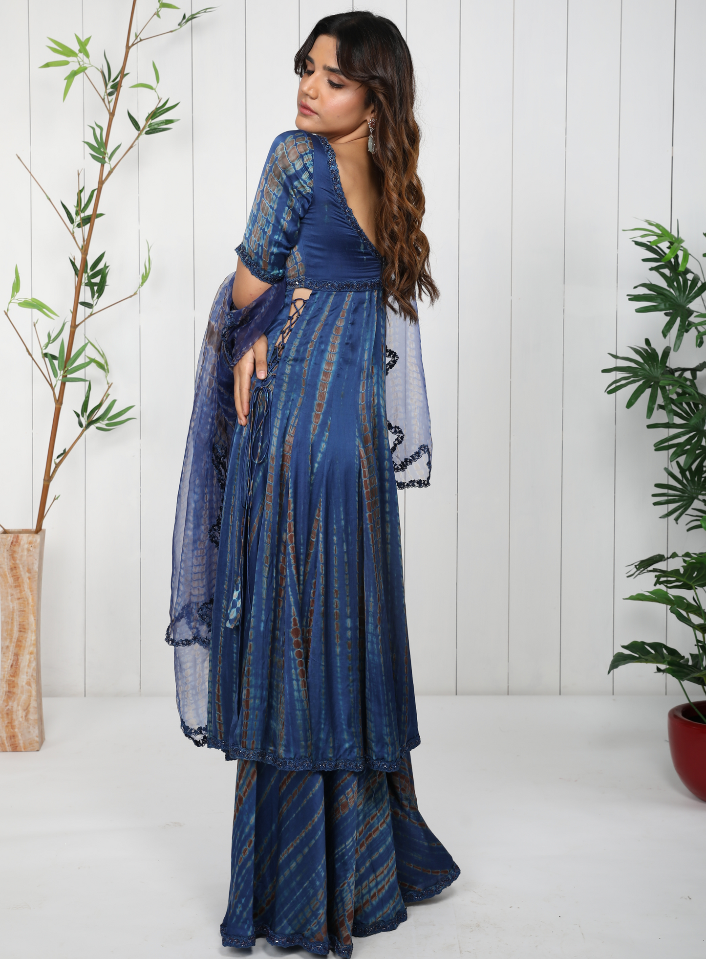 Dark Blue Cotton Satin Anarkali Set