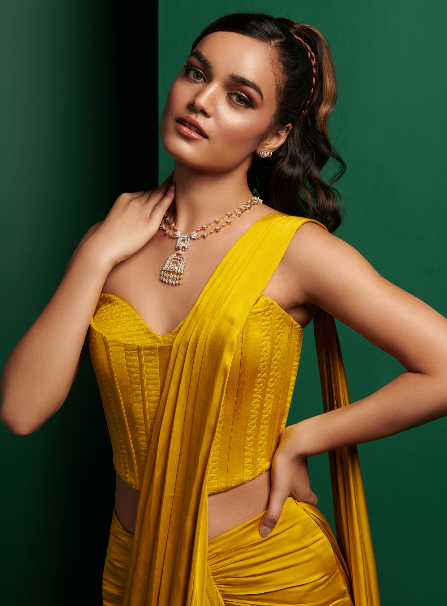 Golden Yellow Double Corset With Skirt Drape Saree