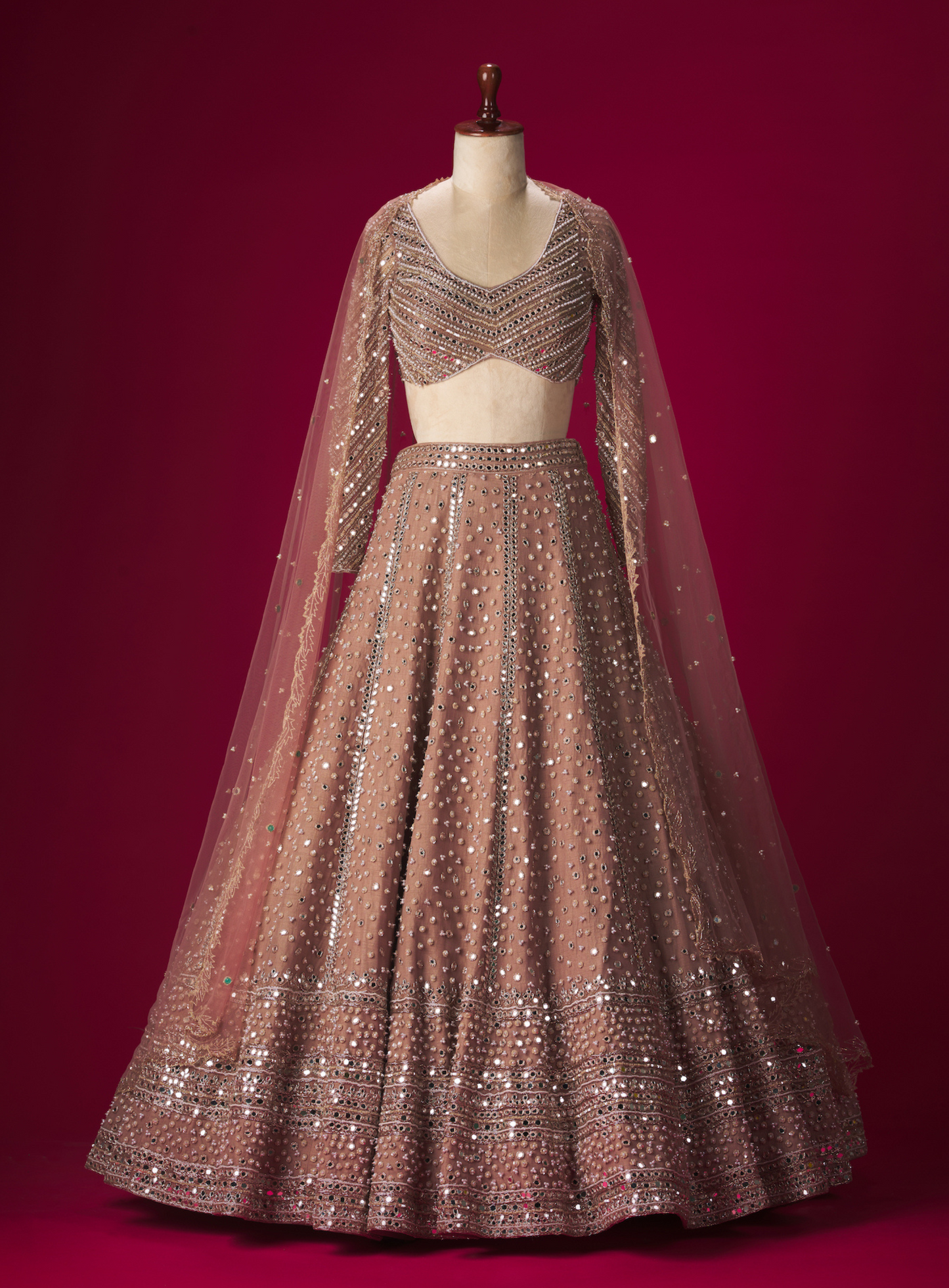 Mauve Mirror And Pearl Work Lehenga Set