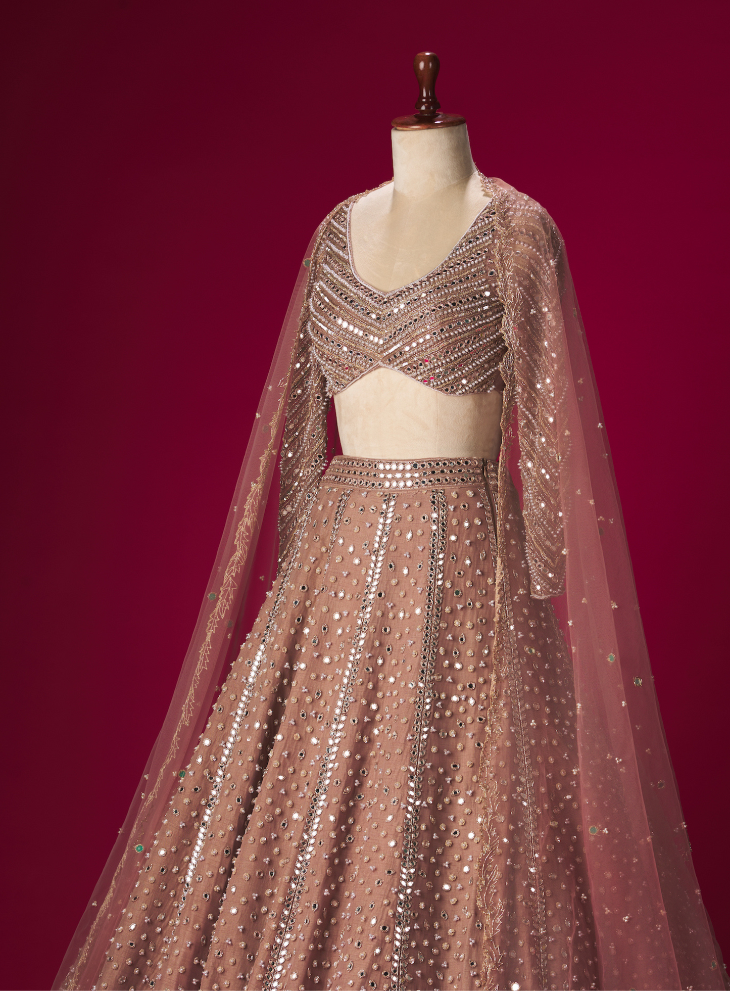 Mauve Mirror And Pearl Work Lehenga Set