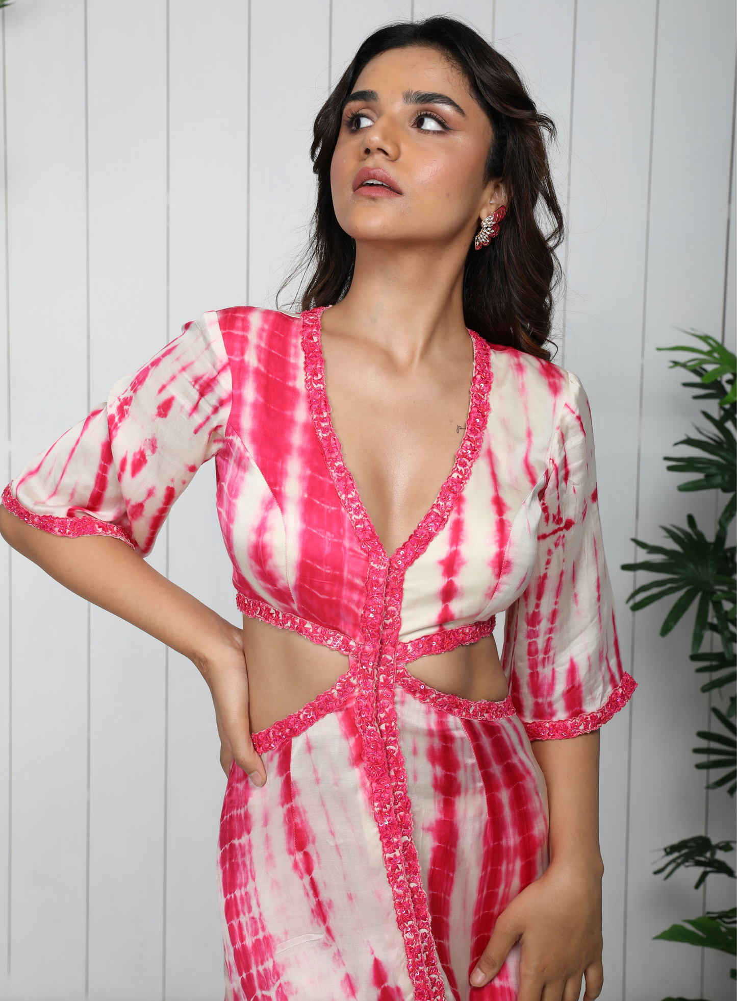 Bright Pink Cotton Satin Tunic Set