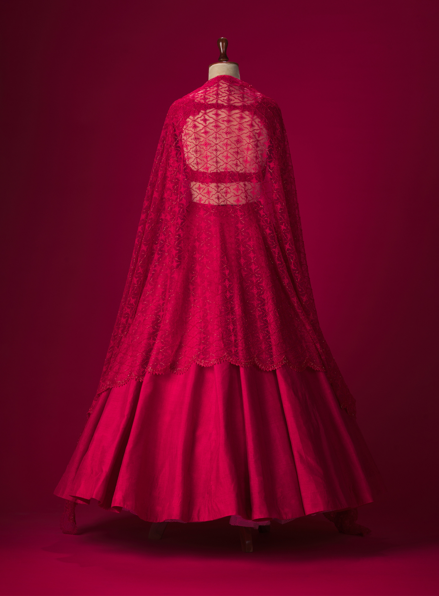 Cherry Red Cut Work Blouse With Embellished Dupatta And Lehenga