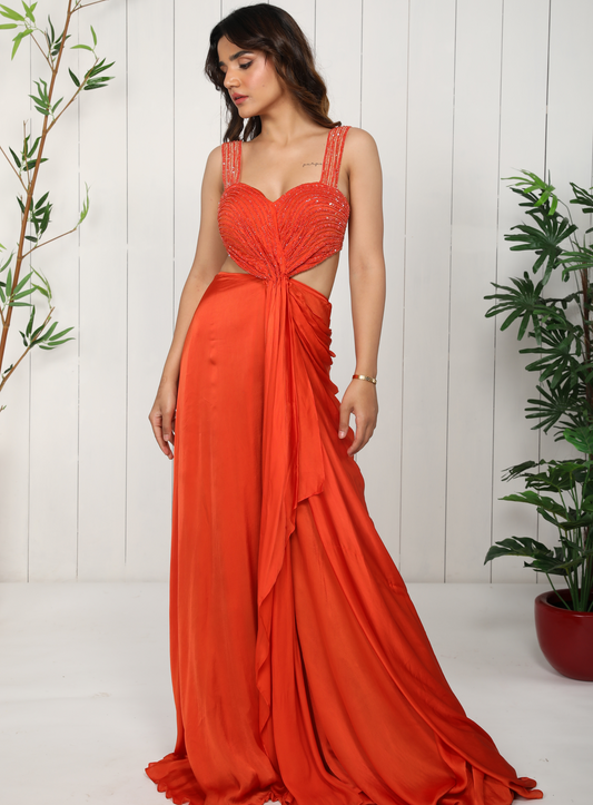 Orange Satin Georgette Jumpsuit