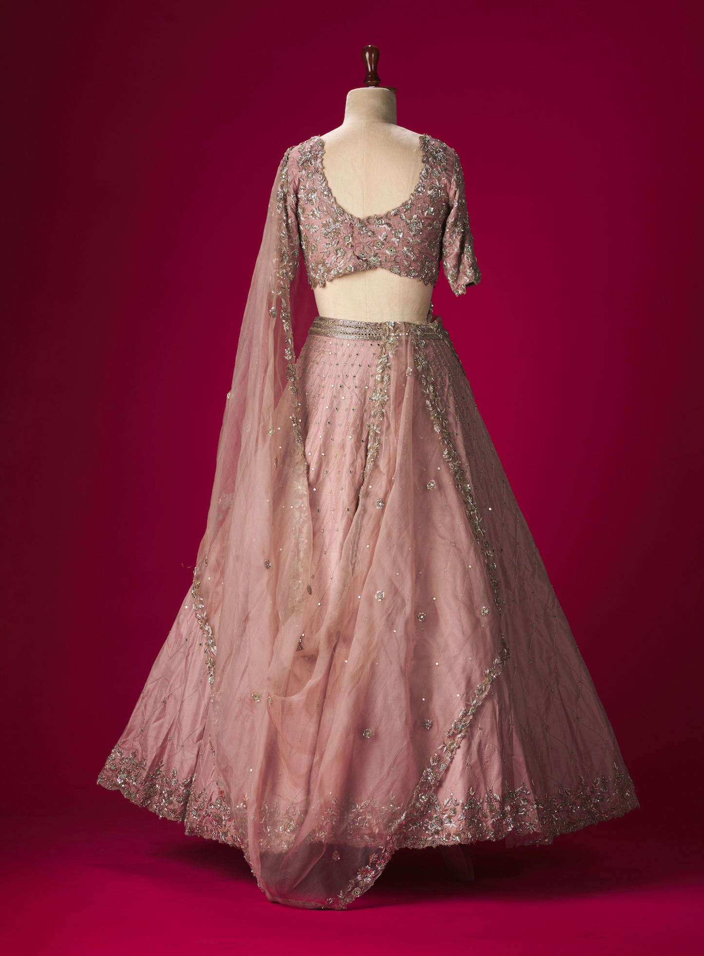 Mauve Cut Work Zardosi Work Blouse With  Mirror Work Lehenga And Dupatta