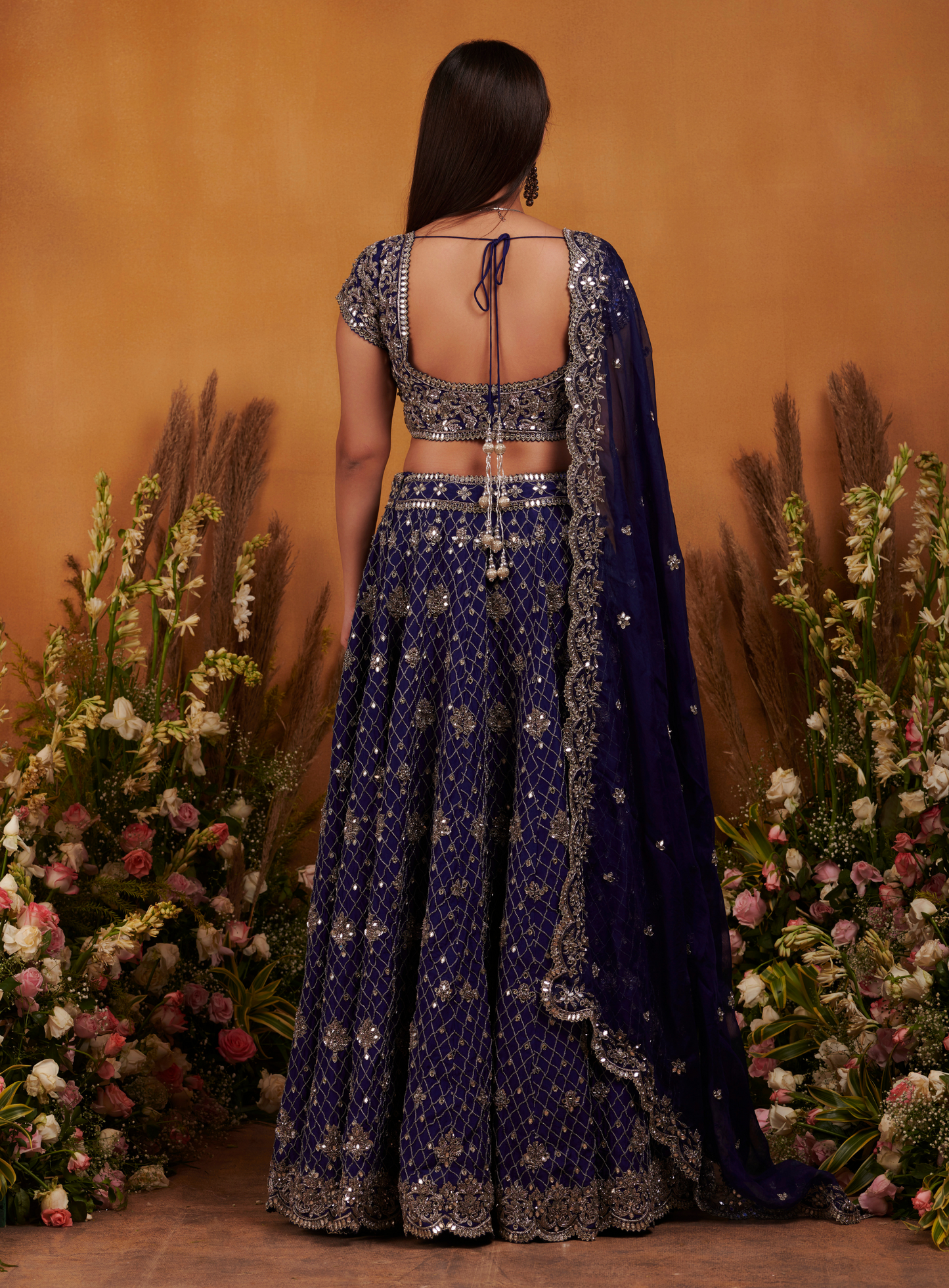 Blue Mirror Zardozi Hand Embellished Lehenga