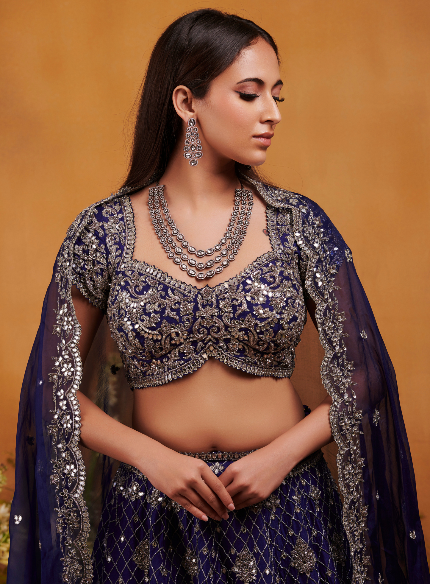 Blue Mirror Zardozi Hand Embellished Lehenga