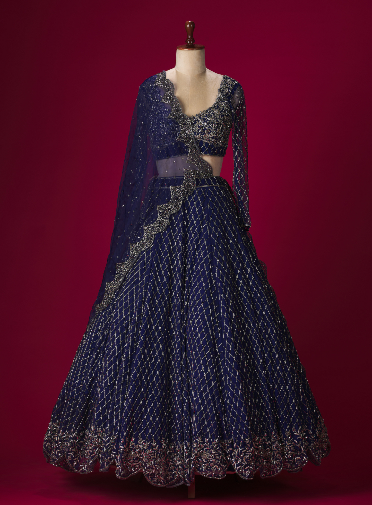 Blue Embellished Lehenga Set With Silver Zardozi Work And Cutdana