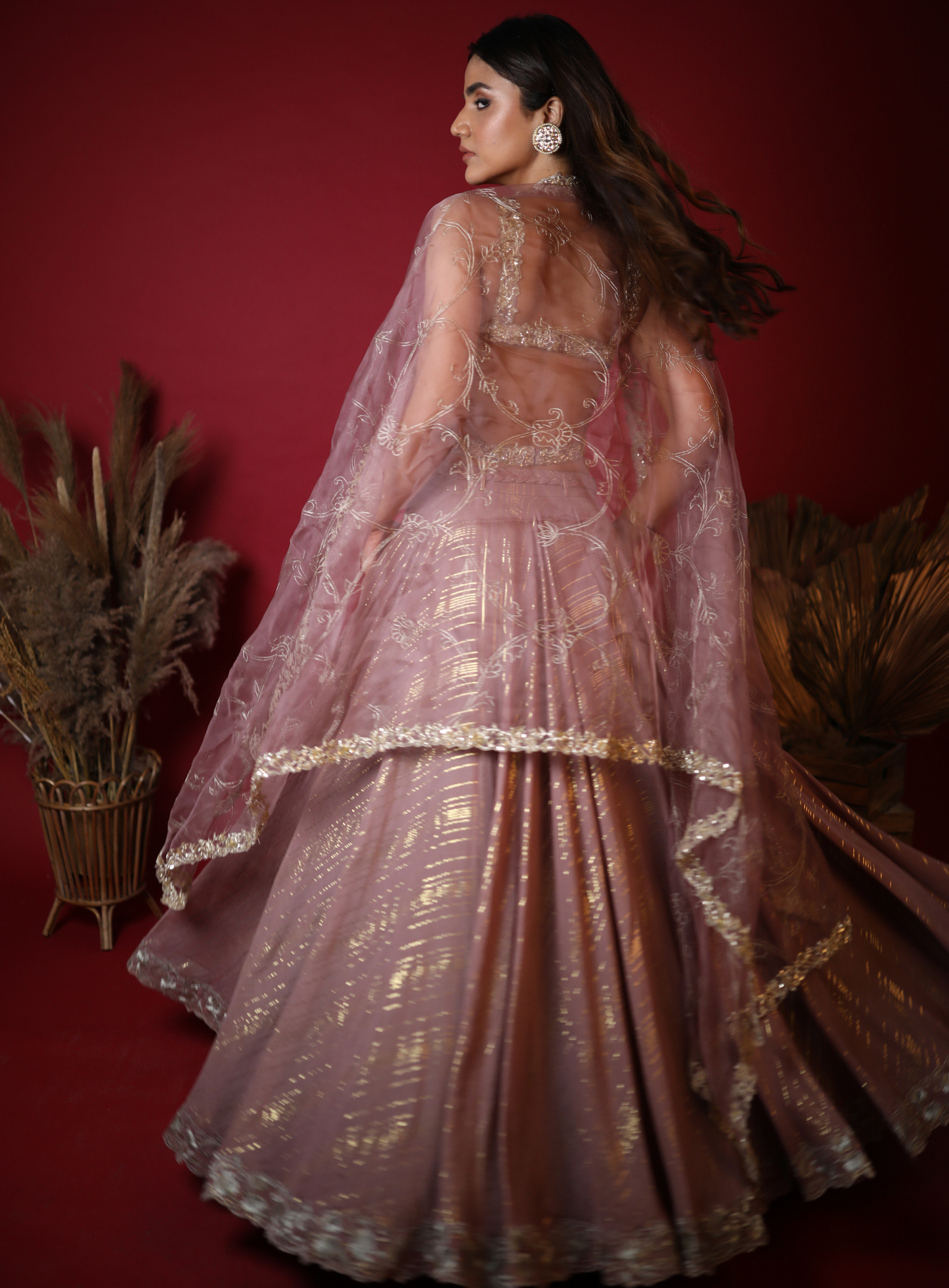 Mauve Hand Embroidered Lehenga Set