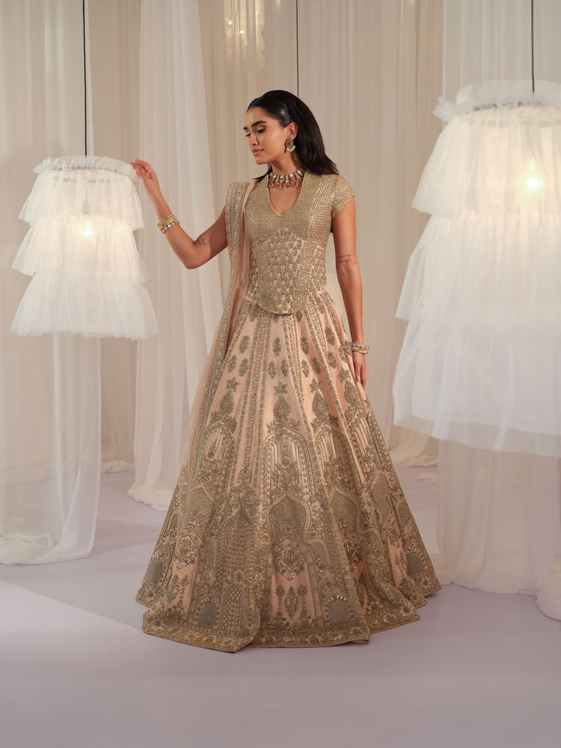 Blush Hand Embellished Corset With Lehenga & Dupatta