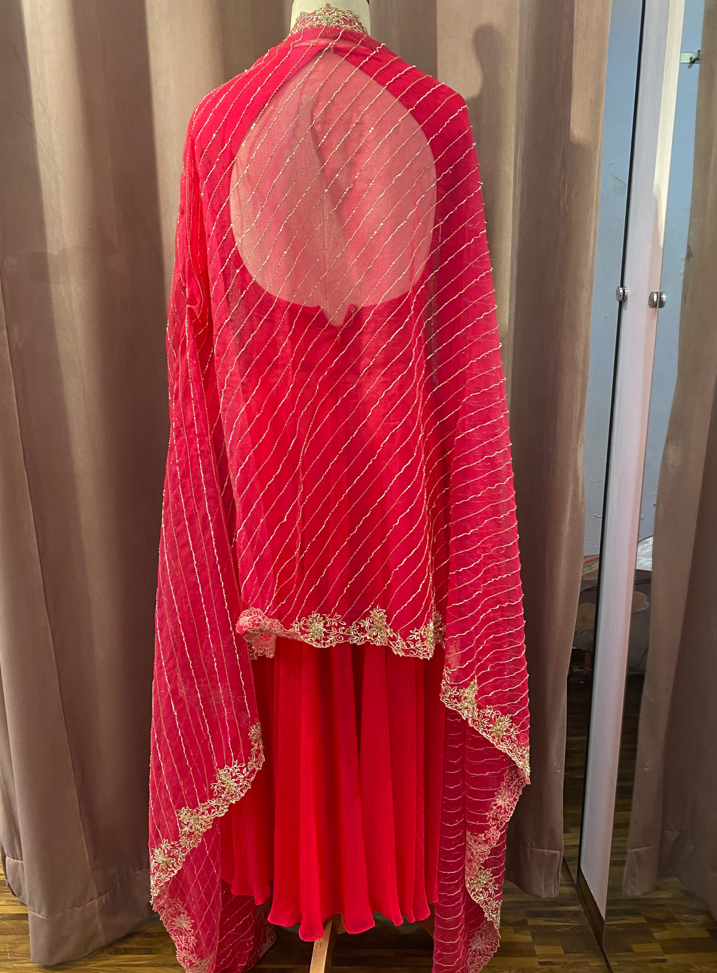 Hot Pink Anarkali With Embellished Dupatta