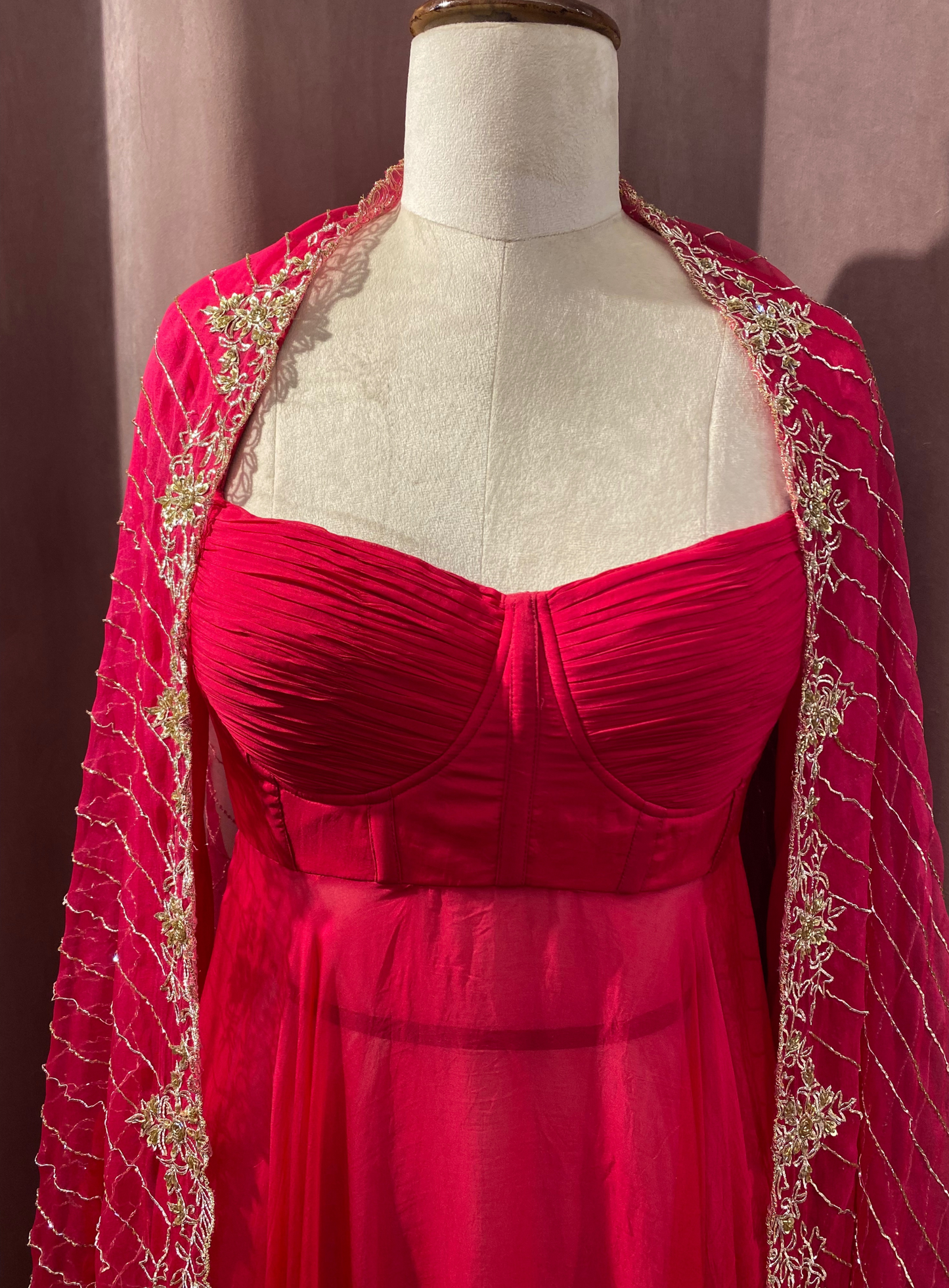 Hot Pink Anarkali With Embellished Dupatta