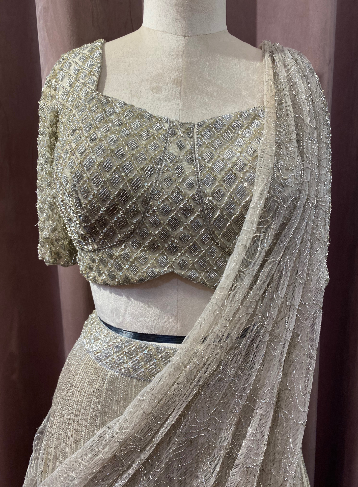 Silver Glass Bead Lehenga