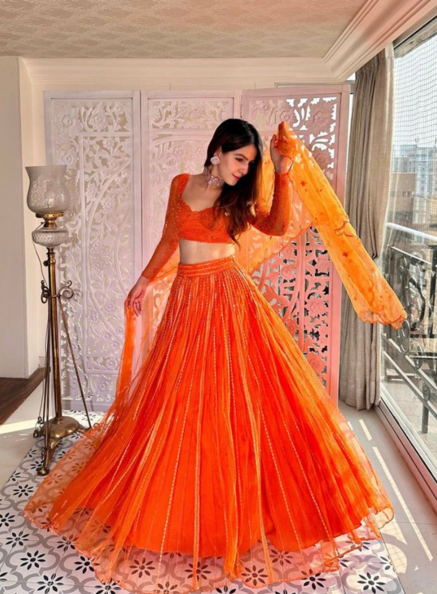 Orange Candy Sequin Lehenga