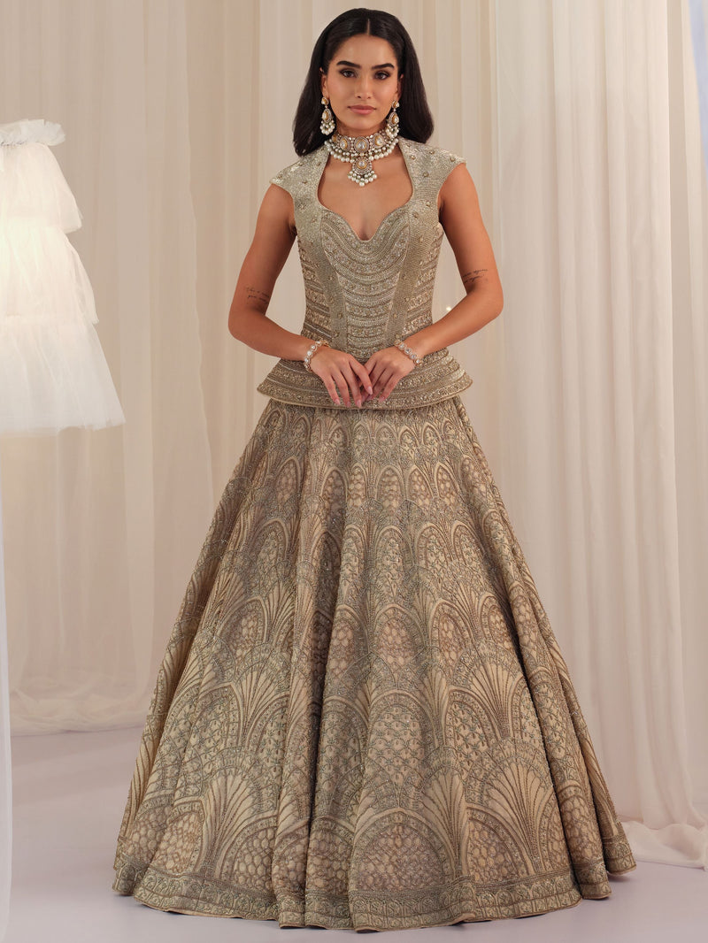 Ivory Empress Structured Corset With Lehenga & Dupatta