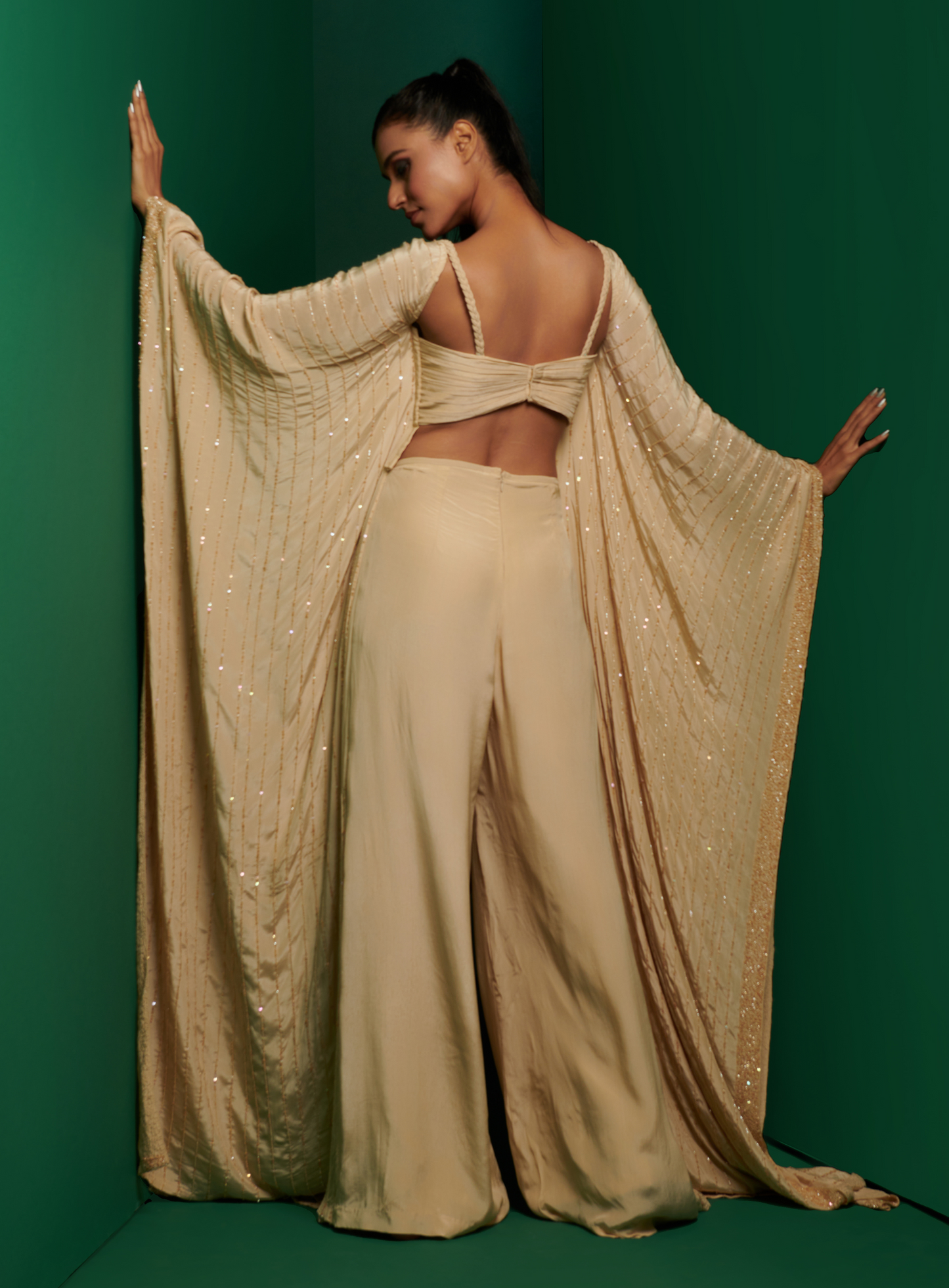 Beige Cut-Out Embellished Kaftan Corset Jumpsuit