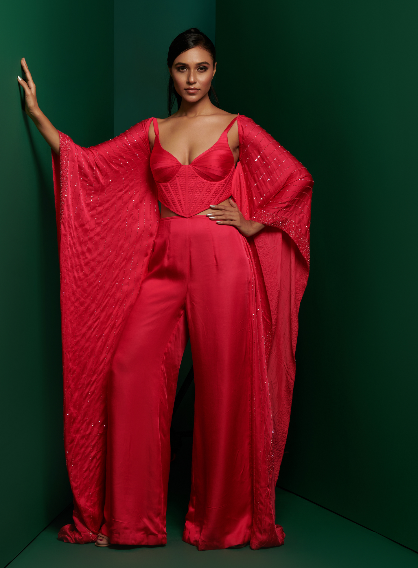 Neon Pink Embellished Kaftan Corset Jumpsuit