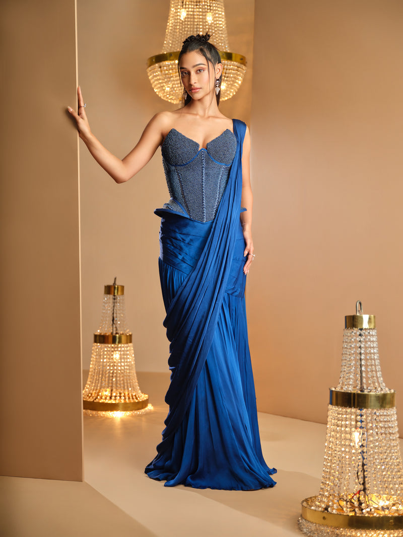 Chamkila Neela Embellished Corset & Draped Saree