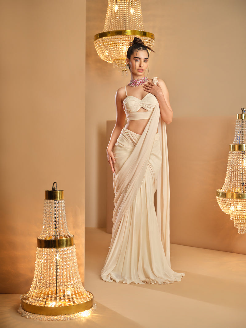 Feeka Safed Bustier with Drape Saree