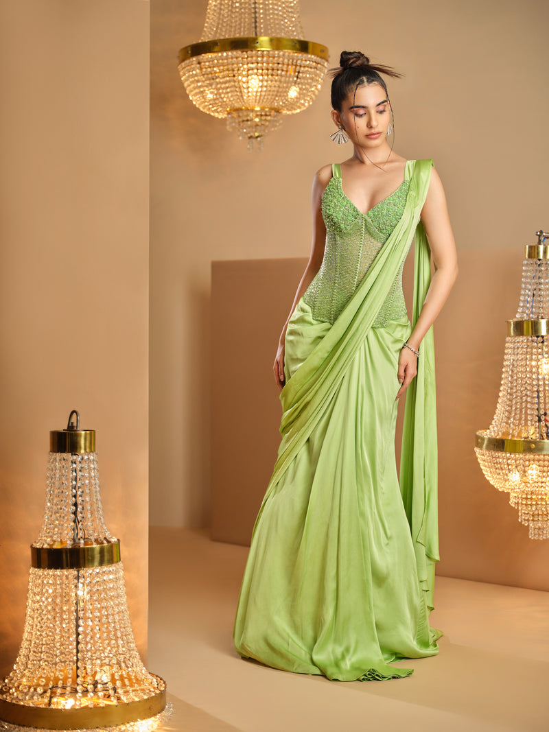 Chatak Chamkila Hara Corset & Draped Saree
