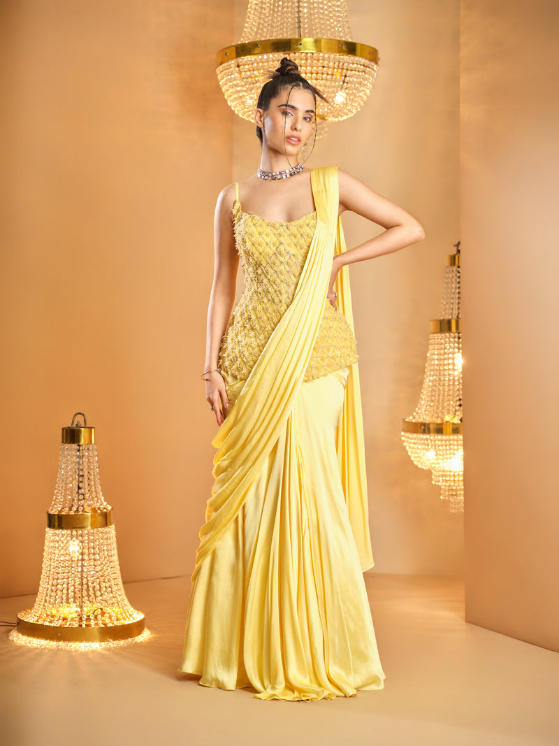 Makhan Peela Corset & Draped Saree