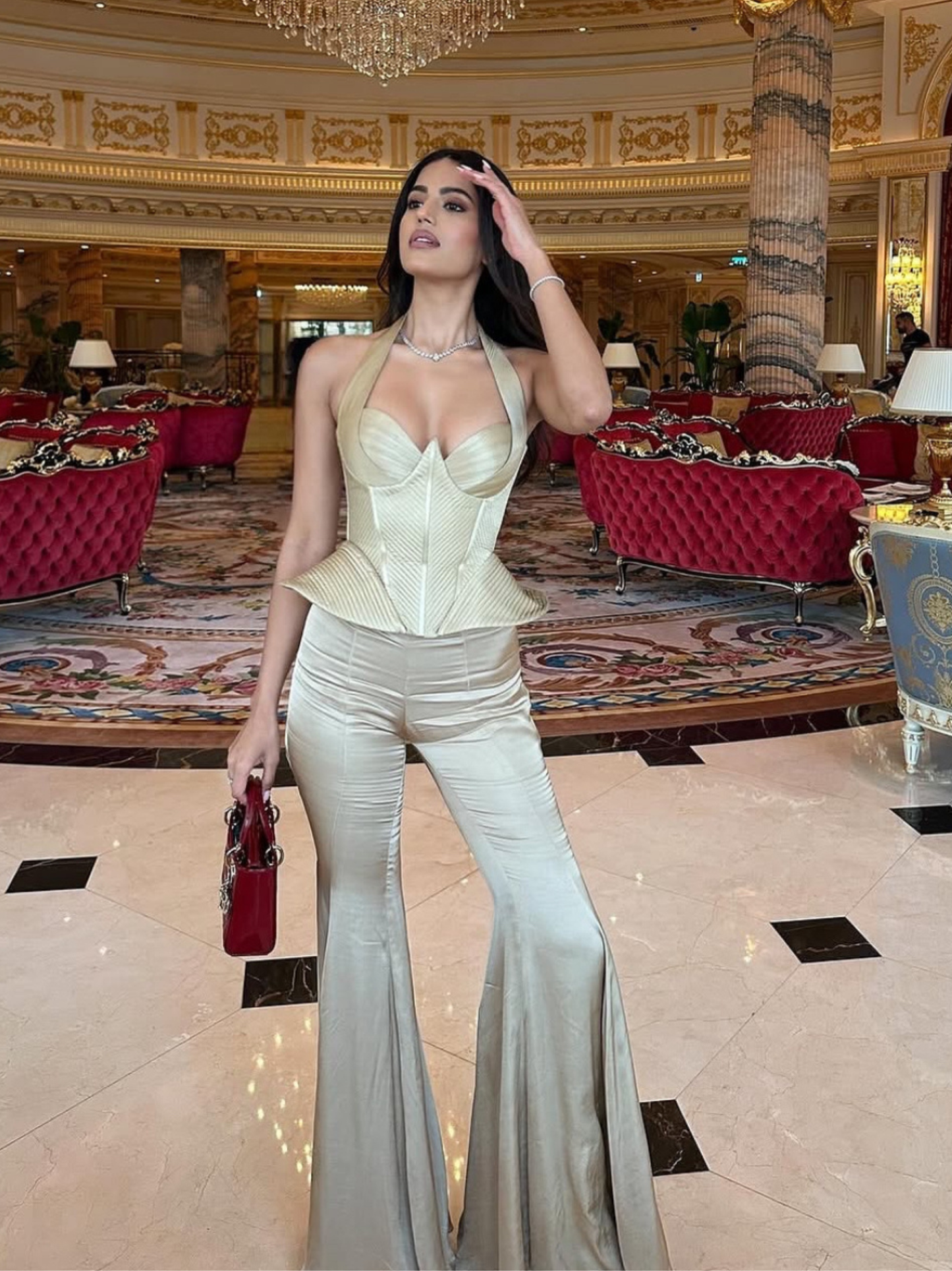 Olive Gold Structured Corset with Pants