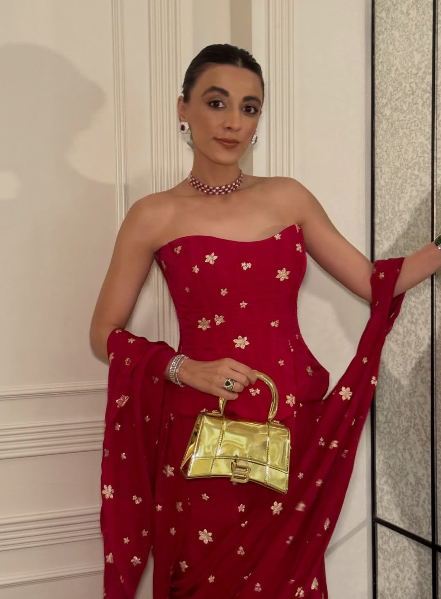 Red Corset With Drape Saree