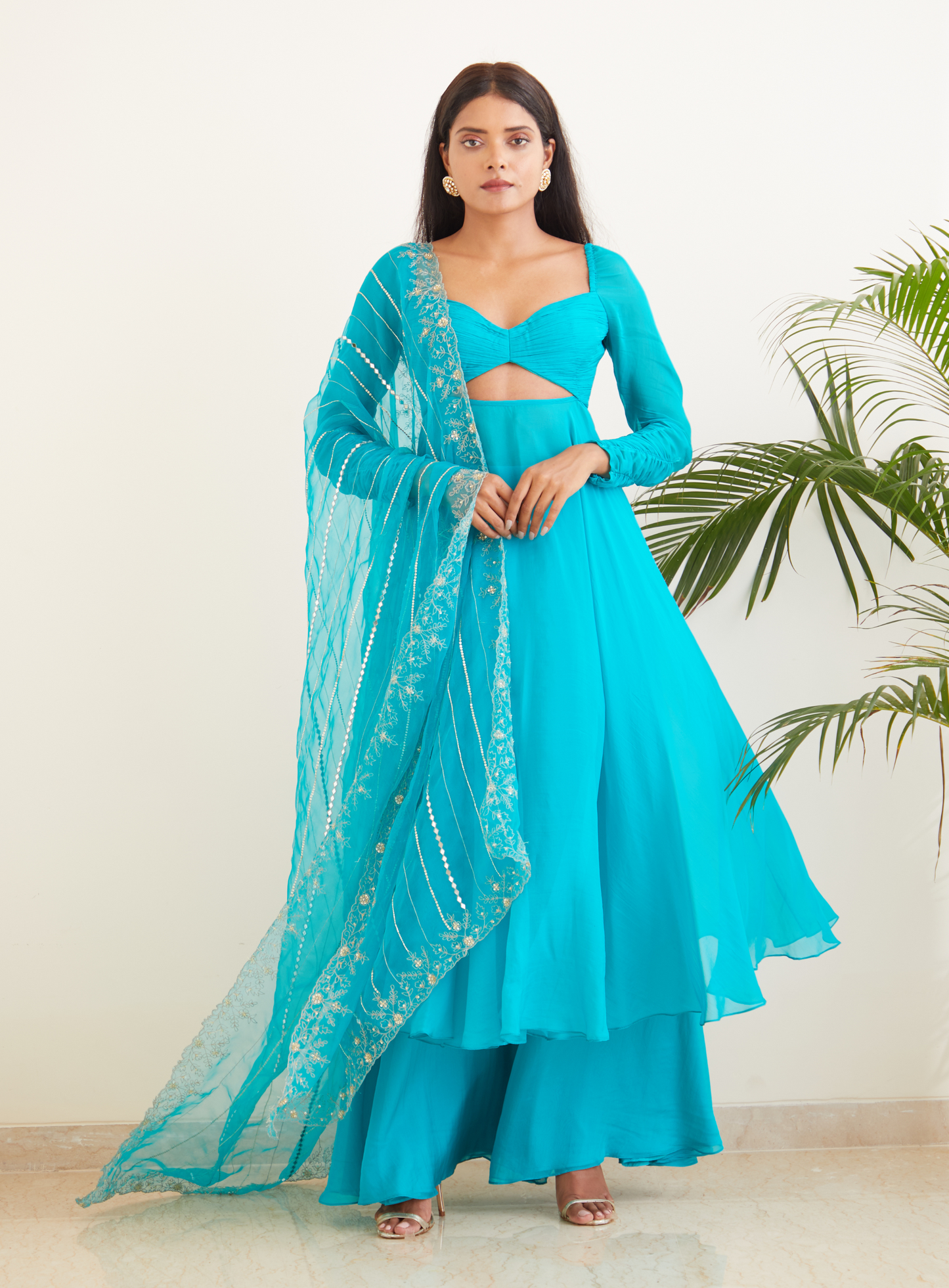 Teal Green Anarkali With Hand Embroidered Dupatta