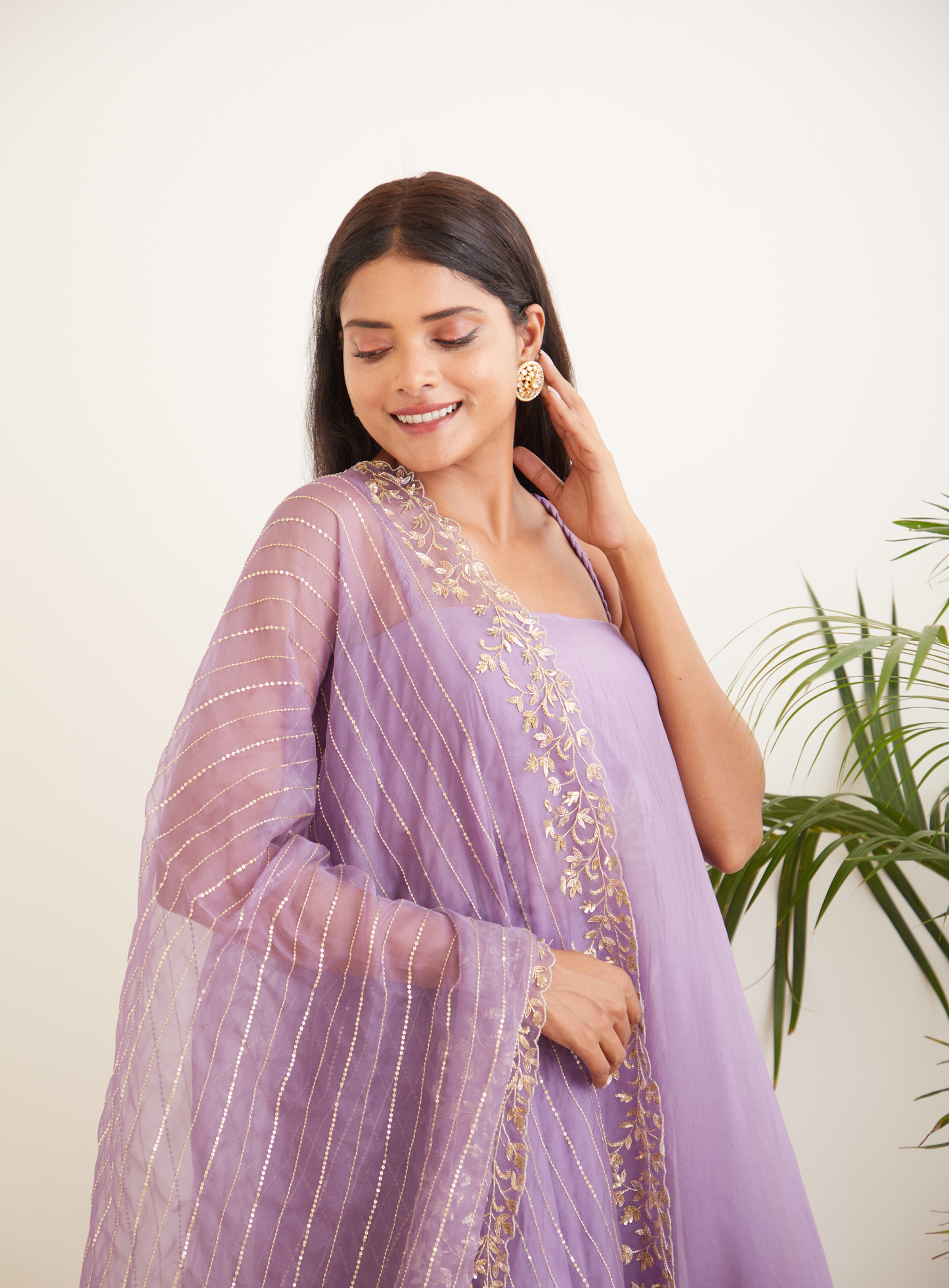 Lilac Anarkali With Hand Embroidered Dupatta