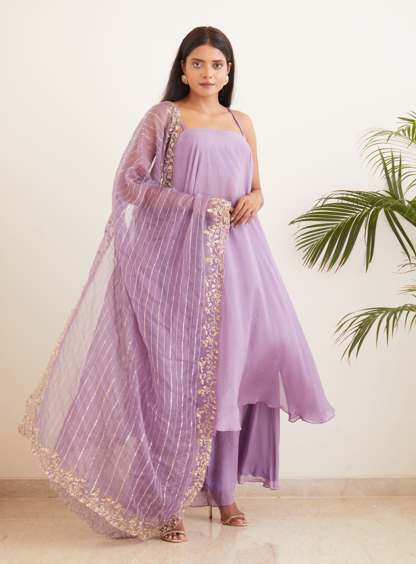 Lilac Anarkali With Hand Embroidered Dupatta