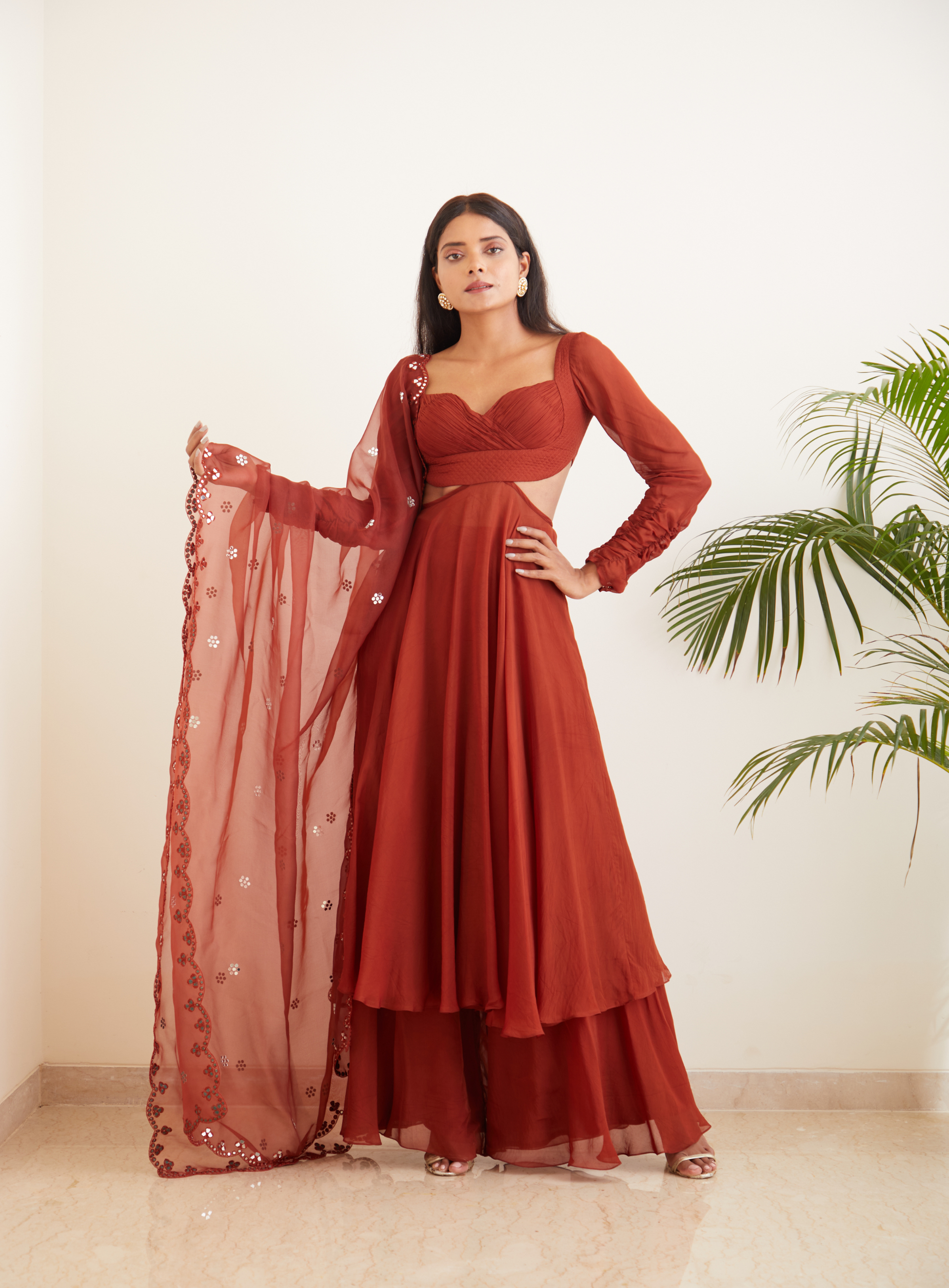 Brown Anarkali With Hand Embroidered Dupatta K&A by Karishma and Ashita Brown Anarkali With Hand Embroidered Dupatta K&A by Karishma and Ashita