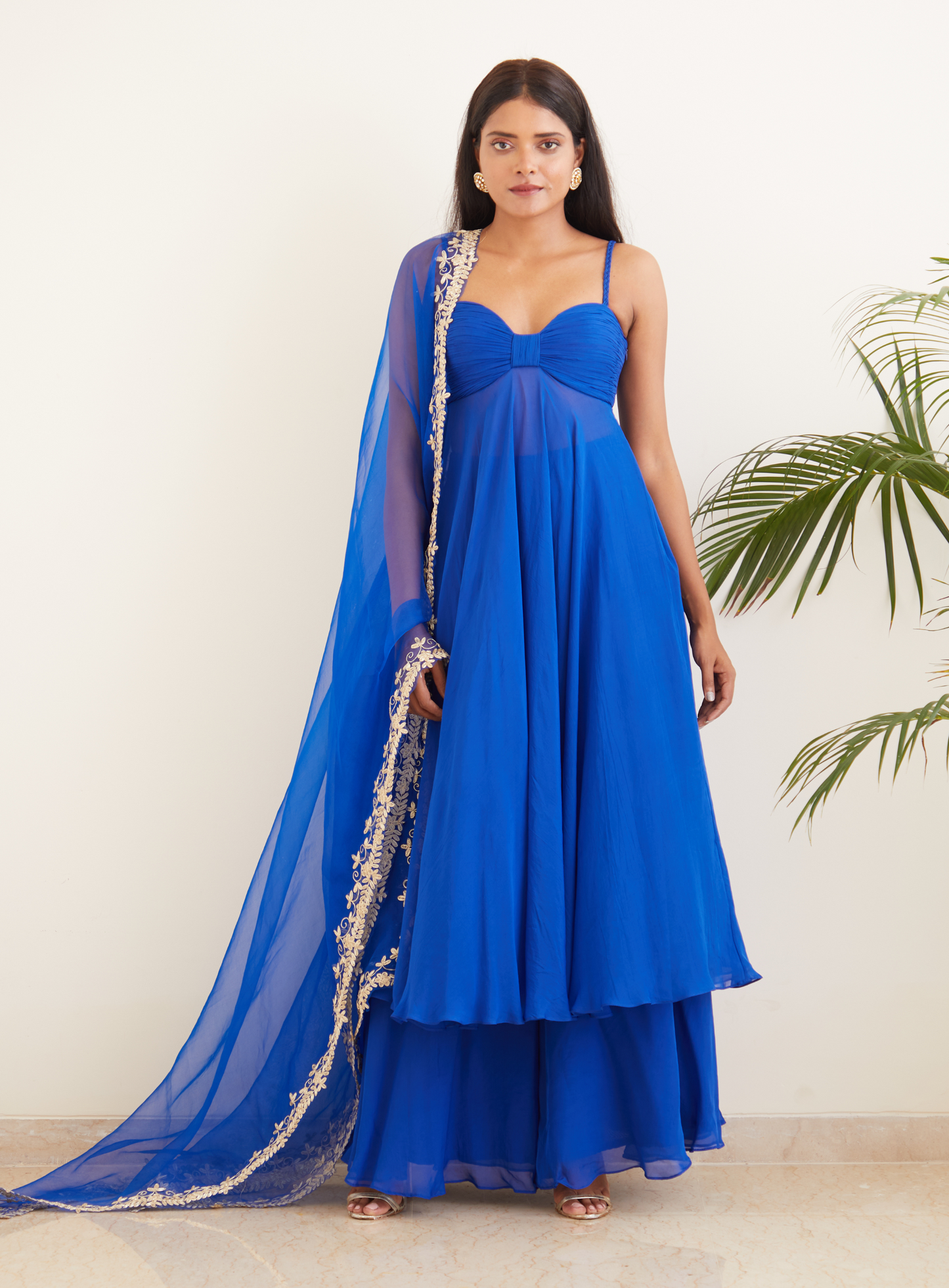 Ink Blue Anarkali With Hand Embroidered Dupatta