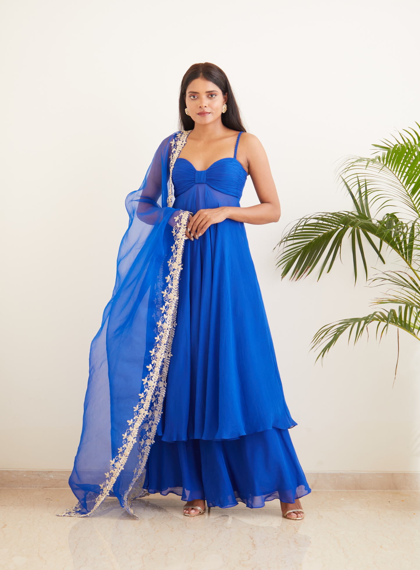 Ink Blue Anarkali With Hand Embroidered Dupatta