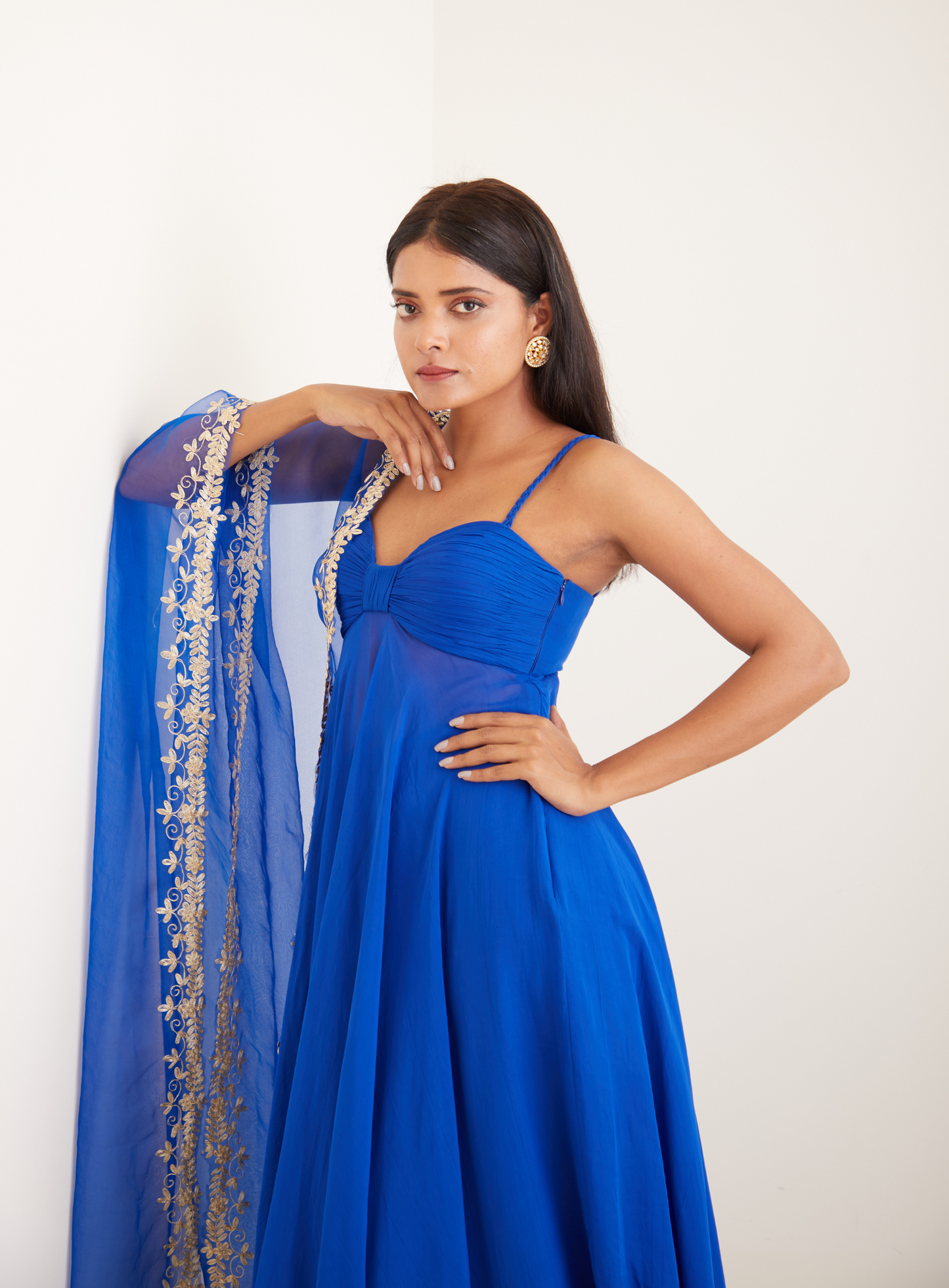 Ink Blue Anarkali With Hand Embroidered Dupatta