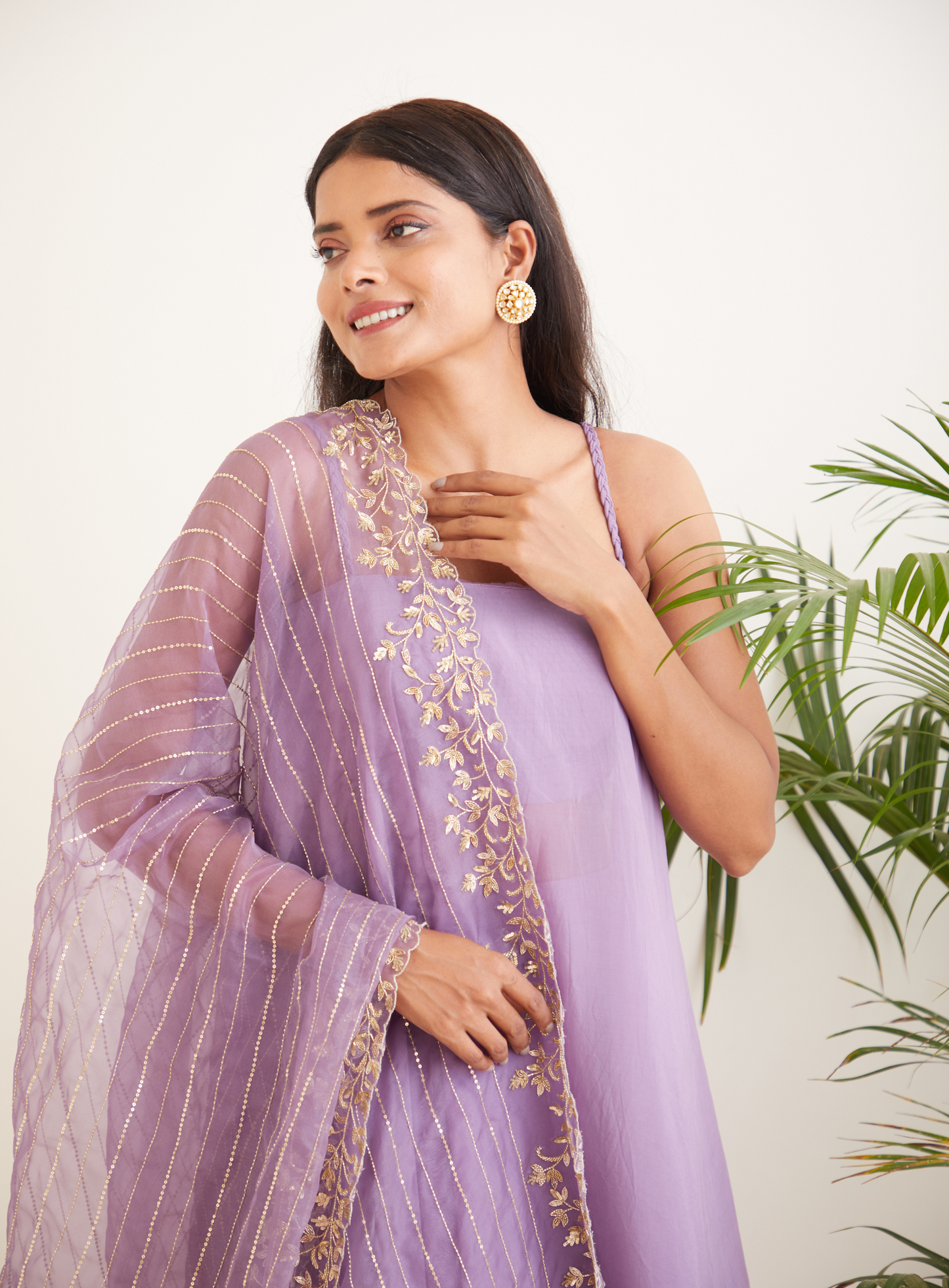 Lilac Anarkali With Hand Embroidered Dupatta